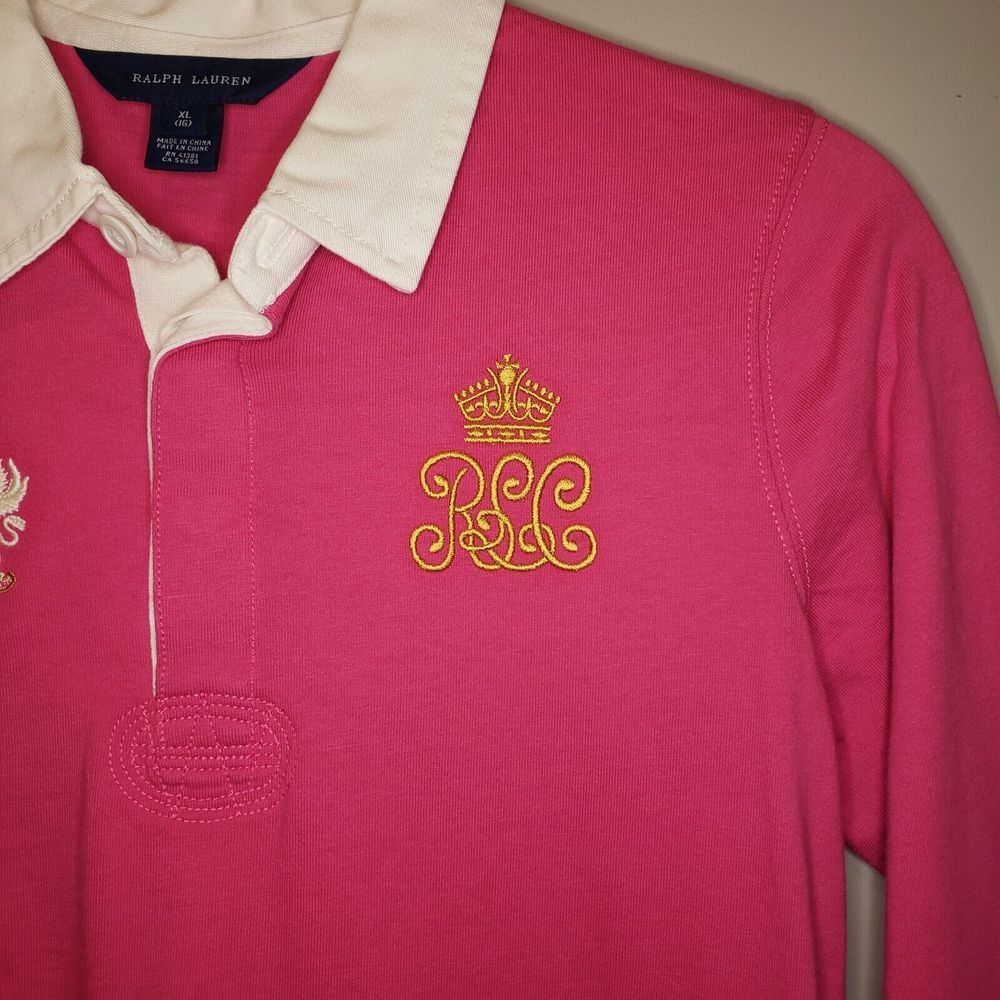 Ralph Lauren Rugby Y2K Shirt Girls XL 16 Pink Crest Logo #15 Number - Picture 4 of 5